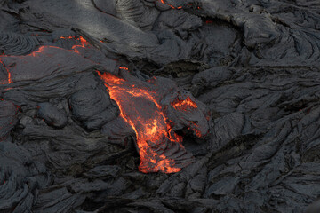 Lava flow in Iceland eruption - obrazy, fototapety, plakaty