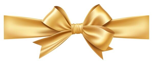 Gold ribbon bow isolated on white background