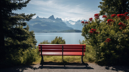 Bench with a view to sea and mountain