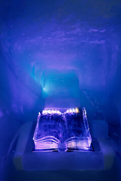 Exposition of colorful ice sculptures of Dachstein Glacier, Austria, Europe