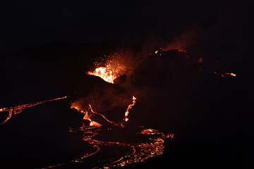 Lava flow in the dark from Volcano in Iceland