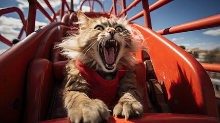 screaming cat in the amusement park. Generative AI