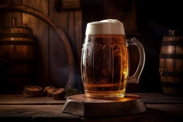 Large beer mug. Yellow golden brewery beverage glass. Generate ai