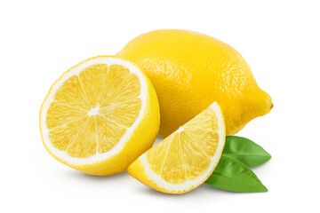 Ripe lemon with half isolated on white background with full depth of field.