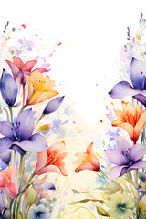 Floral watercolor background with retro botanical art for various uses,