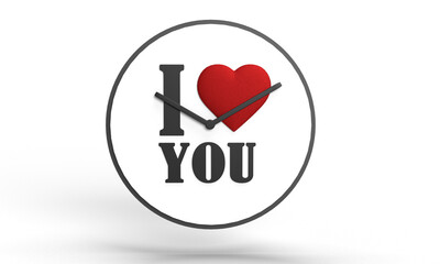 Clock alarm time circle round design i love heart shape you text font happy valentine day 14 fourteen day romance celebration festival wedding vintage message art shape feeling abstract emotion white 