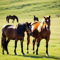 Mustang horses on pasture 