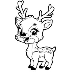 Christmas Reindeer Isolated Coloring Page for Kids Free Vector