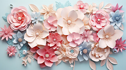 Spring flowers in paper cut style with copy space