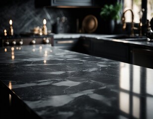 Professional interior design with expensive black marble and granite. Excellent background for presentation and product