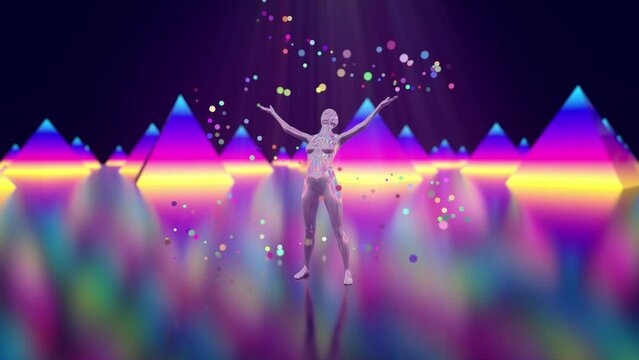 looped 3d animation demiurge performs a sacred ritual in the astral space of energy pyramids
