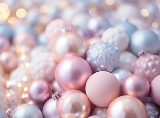 Close up of luxurious Christmas balls in soft pink colors