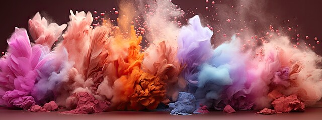 composition of various makeup brushes and colorful powder