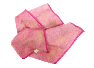 Dirty pink microfiber cloth isolated on white background
