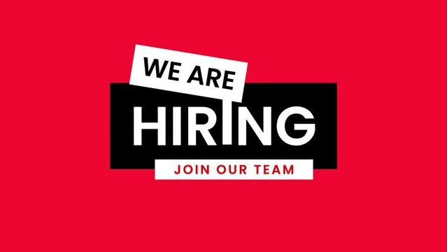 animation text video with we are hiring join our team on red background