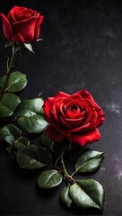 Red Rose on Dark Background, International Valentine's Day, Space for Text