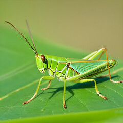 Fototapeta premium Macro photograph of green grasshopper