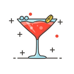 Alcoholic or non-alcoholic drinks with ice and slices of orange and lime. Margarita tasty beverage with cherry. Bloody marry in pub or bar, restaurant serving menu. Vector in flat cartoon style