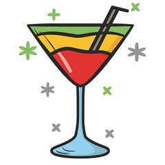 Alcoholic or non-alcoholic drinks with ice and slices of orange and lime. Margarita tasty beverage with cherry. Bloody marry in pub or bar, restaurant serving menu. Vector in flat cartoon style
