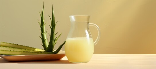 Generative AI image of an jug of aloe juice and some veg leaves
