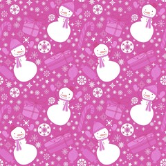 Cartoon winter ice seamless snowman and snowflakes pattern for Christmas packaging and new year
