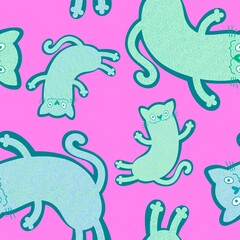 Halloween animals seamless cats pattern for wrapping paper and fabrics and linens and kids clothes print