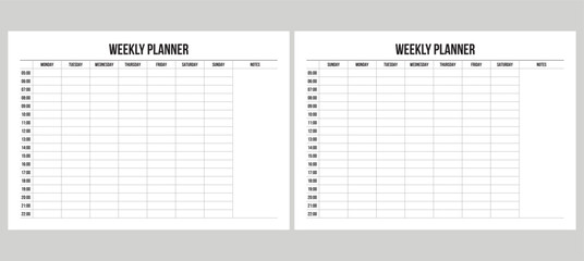 Weekly Planner Printable Landscape Sunday start