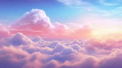 Sky with clouds at colorful twilight, sunlight, heaven, pastel colors, sky background, cirrus clouds - obrazy, fototapety, plakaty
