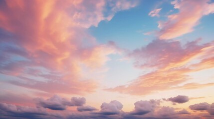 Naklejka na ściany i meble Sky with clouds at colorful twilight, sunlight, heaven, pastel colors, sky background, cirrus clouds