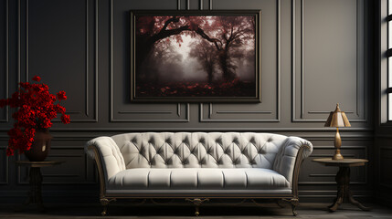 Living room - white sofa - artwork - plant - stylish design and decor 