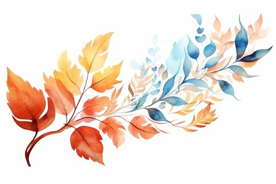 Generative AI image of watercolor watercolor illustration of autumn leaves