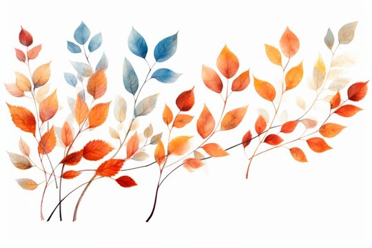 Generative AI image of watercolor watercolor illustration of autumn leaves