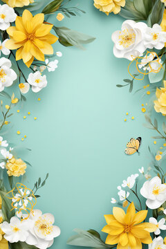 Fototapeta Flyer for spring sale or wedding invitation, promotion campaign. Flowers full colors illustration.