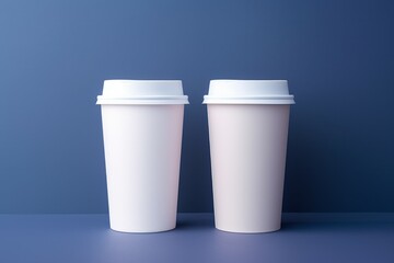 Paper cups with caps isolated on gray background, 