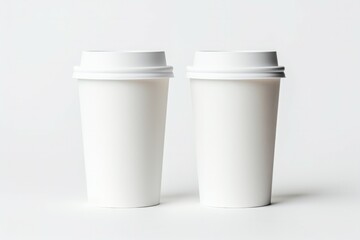 Paper cups with caps isolated on gray background, 