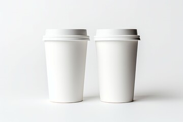 Paper cups with caps isolated on gray background, 