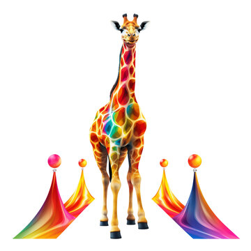 Movie star giraffe on red carpet, clear image, hyper-realistic, bright colourful colours, illustration, png on white background