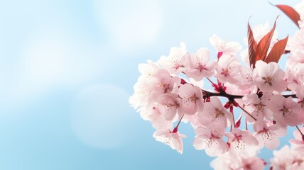 Fototapeta premium Cherry blossoms in full bloom against a soft blue sky