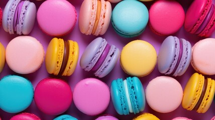 Fototapeta na wymiar Assorted colorful macarons arranged neatly on a background