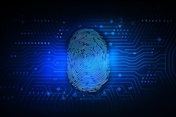 Finger print as evidence of identity and as a password,
Finger print on blue motherboard background