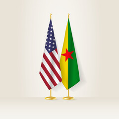 United States and French Guiana national flag on a light background.