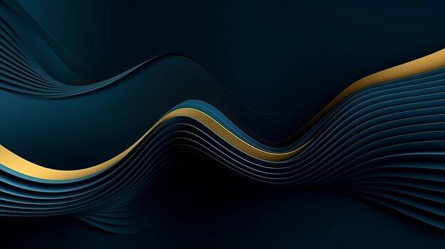 3D modern wave curve abstract presentation background. Luxury paper cut background. Abstract decoration, golden pattern, halftone gradients, 3d Vector illustration. Dark blue background.Design concept