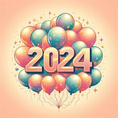 2024 balloons festive atmosphere pastel colors