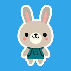 Cute and happy gray bunny in green dress