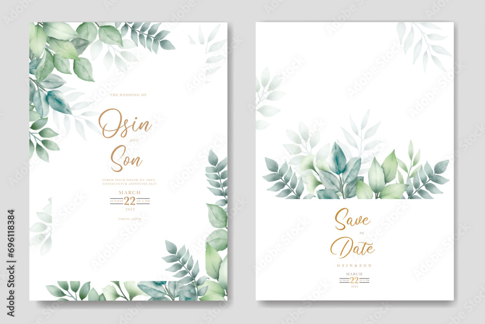 Wall mural Greenery Leaf Wedding Invitation card Watercolor