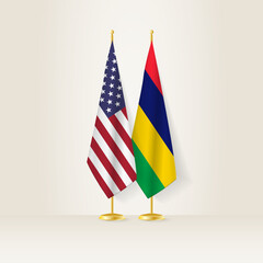 United States and Mauritius national flag on a light background.