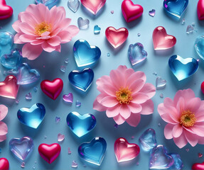 Hearts and flowers Valentine concept/still life