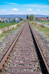 Fototapeta premium railway track close-up.Close-up perspective view of railroad tracks. 
