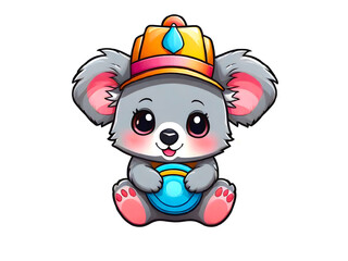 Sticker isolated cute cartoon koala wearing a yellow hat, on Transparent background. Generative AI