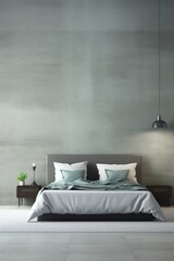 Fototapeta na wymiar The interior design of cyan minimal bedroom and concrete wall background